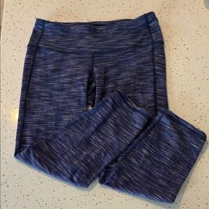 Athleta Chaturanga Tights Navy Heathered /Striped Cropped